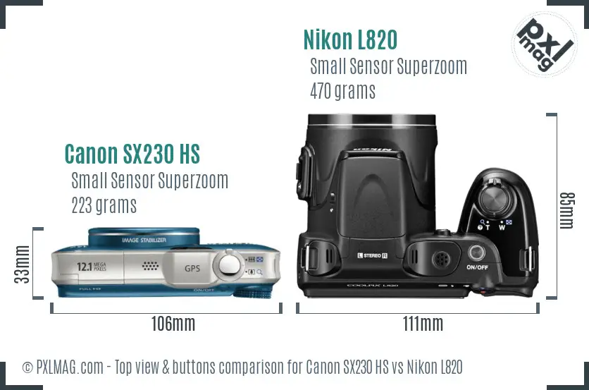 Canon SX230 HS vs Nikon L820 top view buttons comparison Canon SX230 HS vs Nikon L820 top view buttons comparison