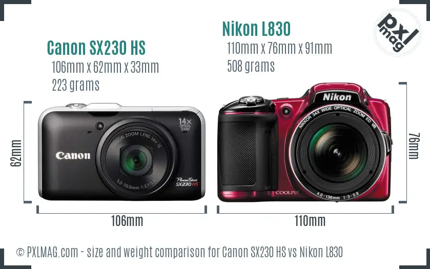 Canon SX230 HS vs Nikon L830 size comparison