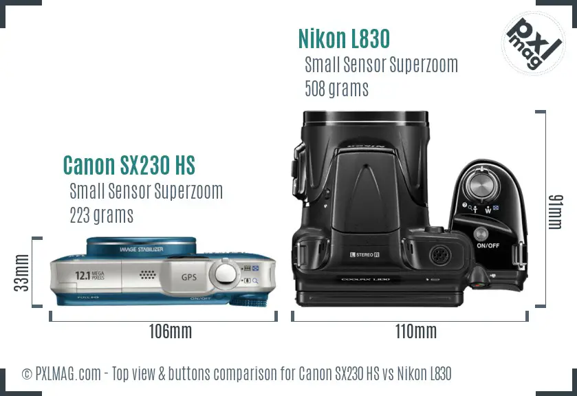 Canon SX230 HS vs Nikon L830 top view buttons comparison
