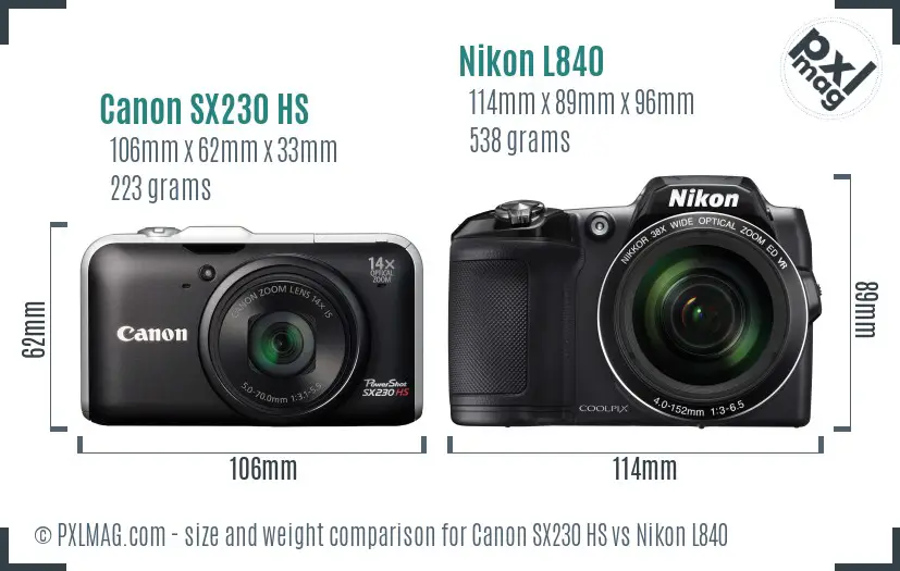 Canon SX230 HS vs Nikon L840 size comparison