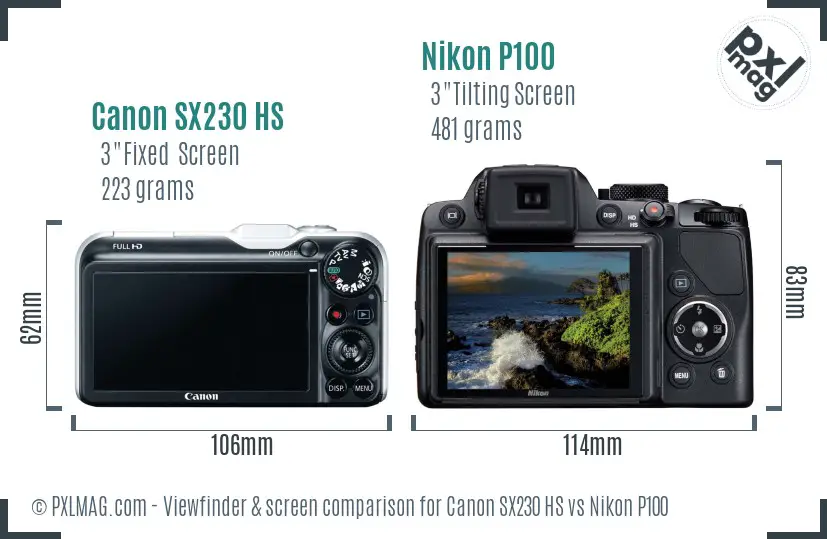 Canon SX230 HS vs Nikon P100 Screen and Viewfinder comparison Canon SX230 HS vs Nikon P100 Screen and Viewfinder comparison