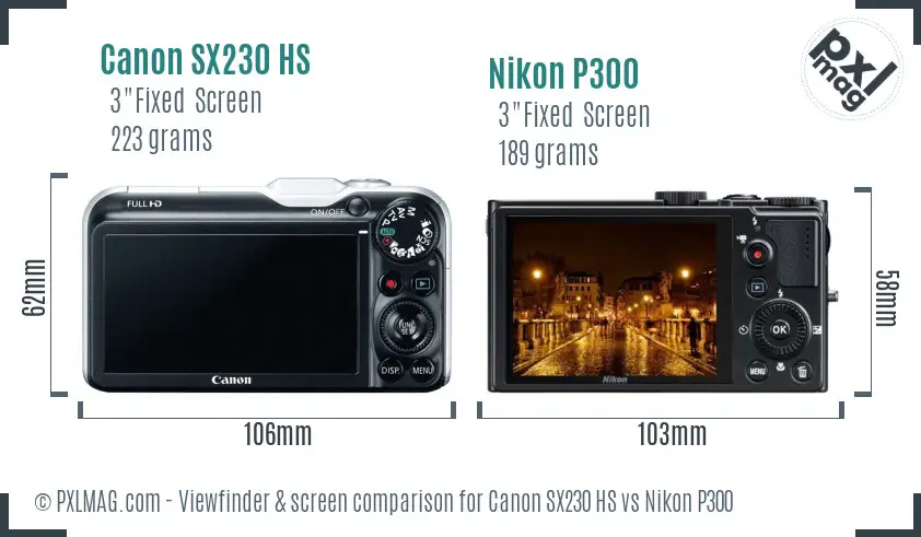 Canon SX230 HS vs Nikon P300 Screen and Viewfinder comparison