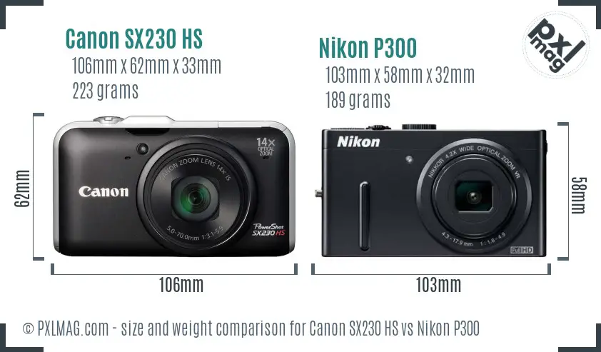 Canon SX230 HS vs Nikon P300 size comparison