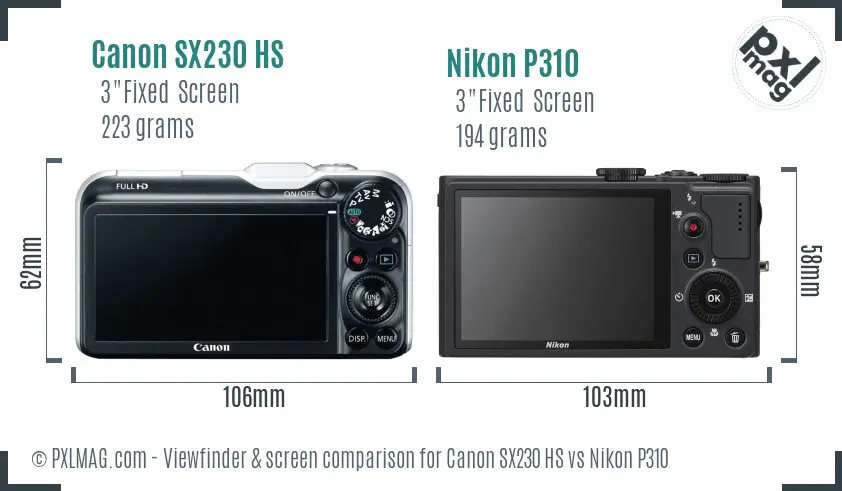 Canon SX230 HS vs Nikon P310 Screen and Viewfinder comparison Canon SX230 HS vs Nikon P310 Screen and Viewfinder comparison