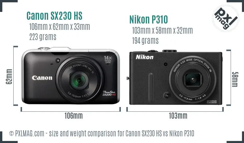 Canon SX230 HS vs Nikon P310 size comparison Canon SX230 HS vs Nikon P310 size comparison