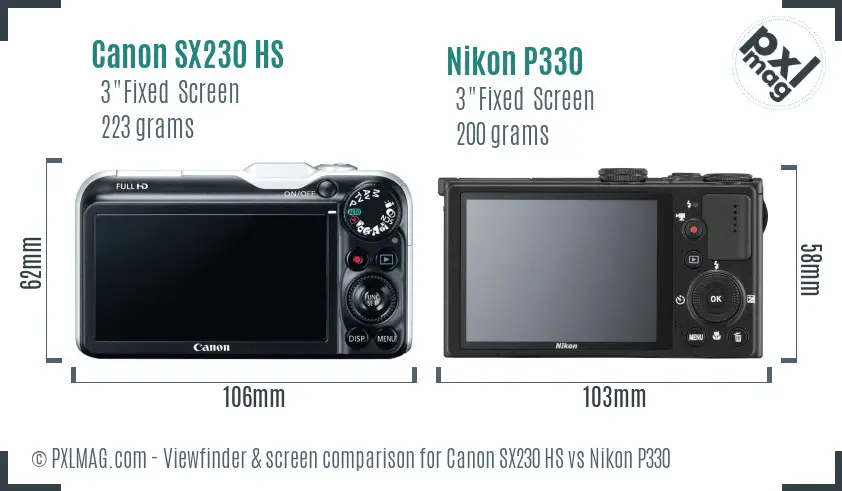 Canon SX230 HS vs Nikon P330 Screen and Viewfinder comparison