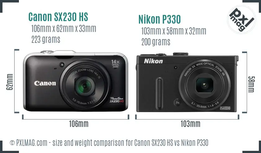 Canon SX230 HS vs Nikon P330 size comparison Canon SX230 HS vs Nikon P330 size comparison