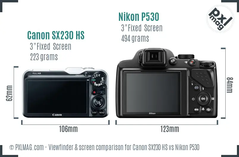 Canon SX230 HS vs Nikon P530 Screen and Viewfinder comparison