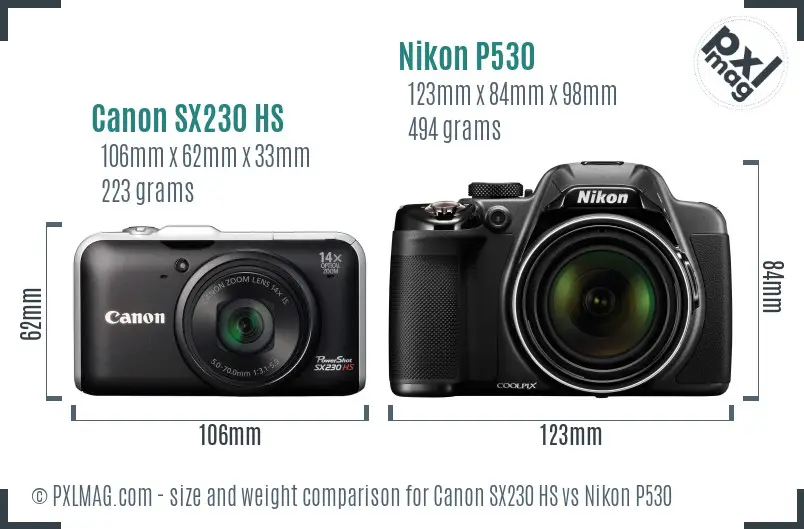 Canon SX230 HS vs Nikon P530 size comparison