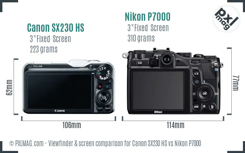 Canon SX230 HS vs Nikon P7000 Screen and Viewfinder comparison