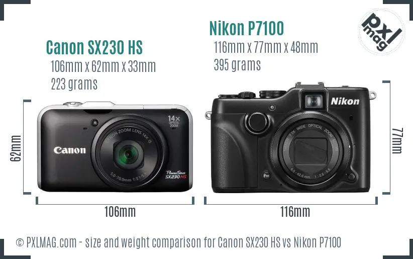 Canon SX230 HS vs Nikon P7100 size comparison Canon SX230 HS vs Nikon P7100 size comparison