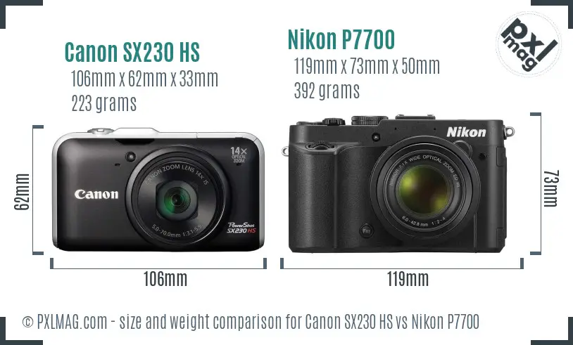 Canon SX230 HS vs Nikon P7700 size comparison
