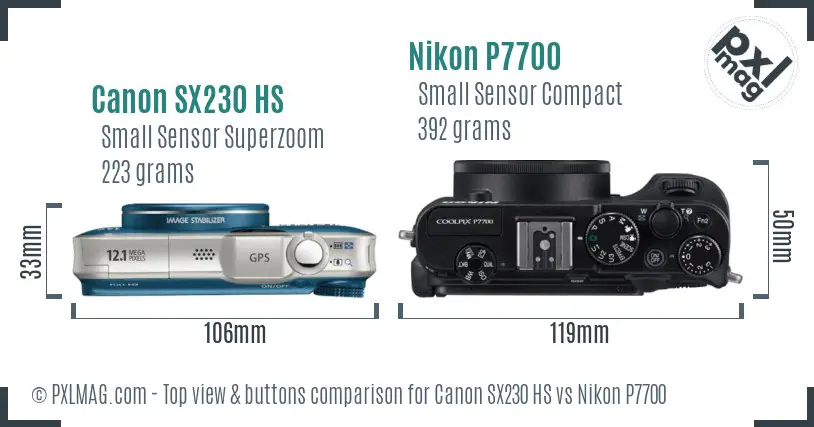 Canon SX230 HS vs Nikon P7700 top view buttons comparison