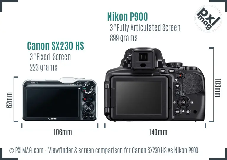Canon SX230 HS vs Nikon P900 Screen and Viewfinder comparison