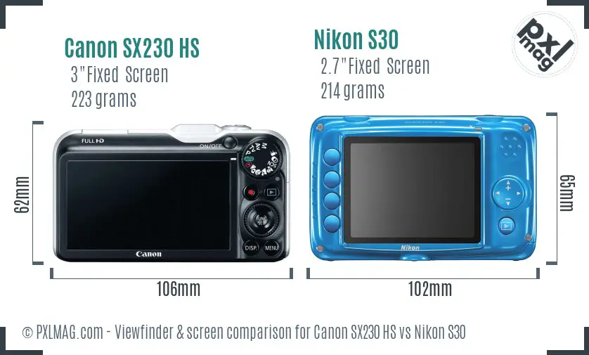 Canon SX230 HS vs Nikon S30 Screen and Viewfinder comparison