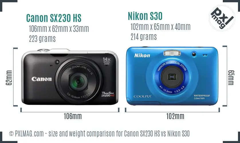 Canon SX230 HS vs Nikon S30 size comparison