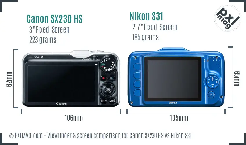 Canon SX230 HS vs Nikon S31 Screen and Viewfinder comparison