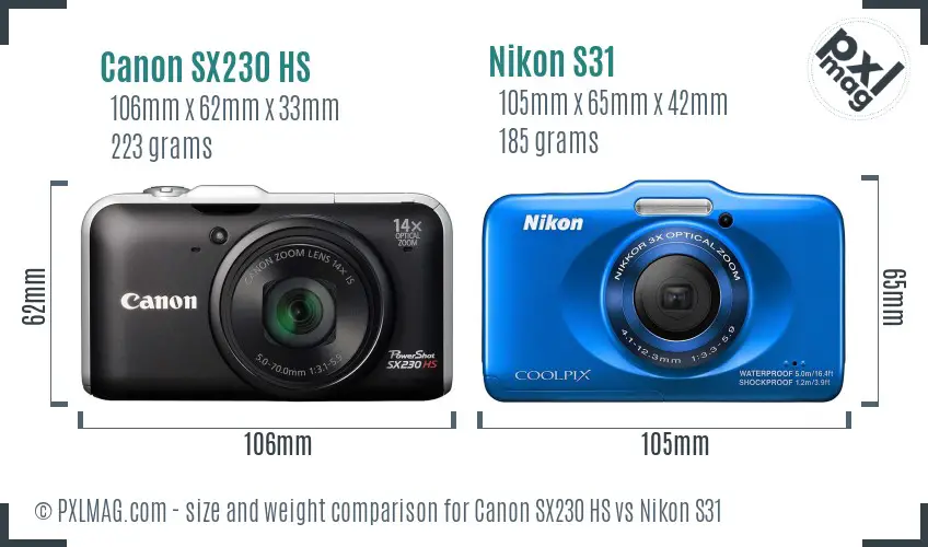 Canon SX230 HS vs Nikon S31 size comparison