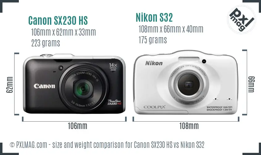 Canon SX230 HS vs Nikon S32 size comparison Canon SX230 HS vs Nikon S32 size comparison