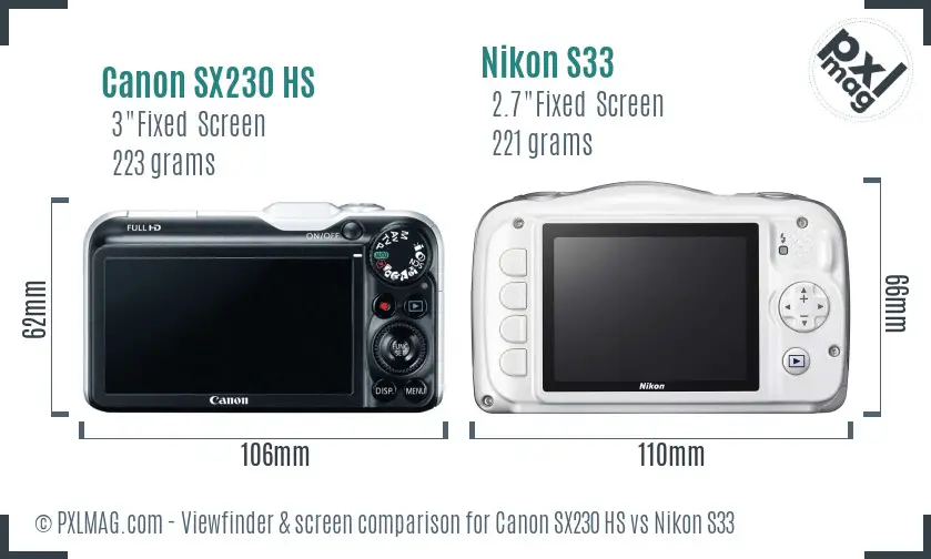 Canon SX230 HS vs Nikon S33 Screen and Viewfinder comparison