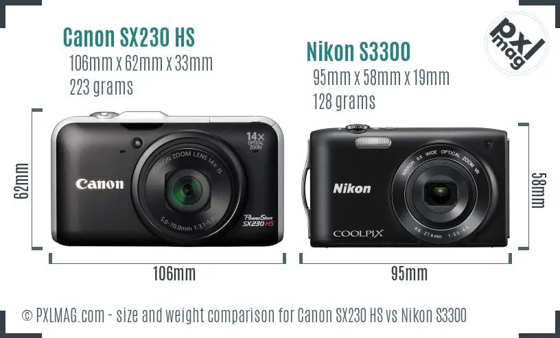 Canon SX230 HS vs Nikon S3300 size comparison Canon SX230 HS vs Nikon S3300 size comparison