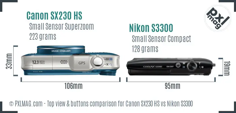 Canon SX230 HS vs Nikon S3300 top view buttons comparison Canon SX230 HS vs Nikon S3300 top view buttons comparison