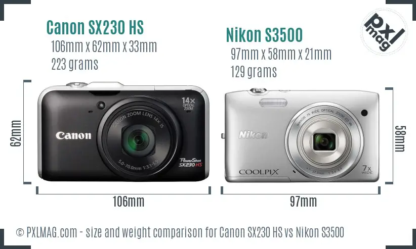 Canon SX230 HS vs Nikon S3500 size comparison