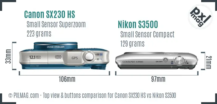 Canon SX230 HS vs Nikon S3500 top view buttons comparison