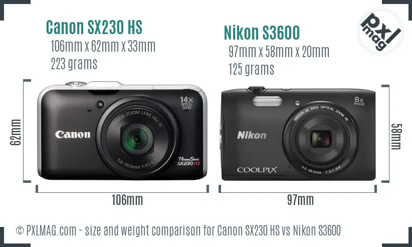 Canon SX230 HS vs Nikon S3600 size comparison