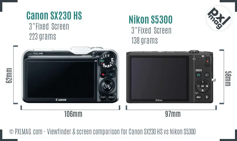 Canon SX230 HS vs Nikon S5300 Screen and Viewfinder comparison