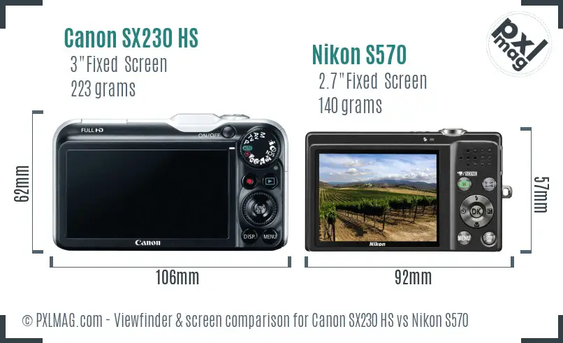 Canon SX230 HS vs Nikon S570 Screen and Viewfinder comparison