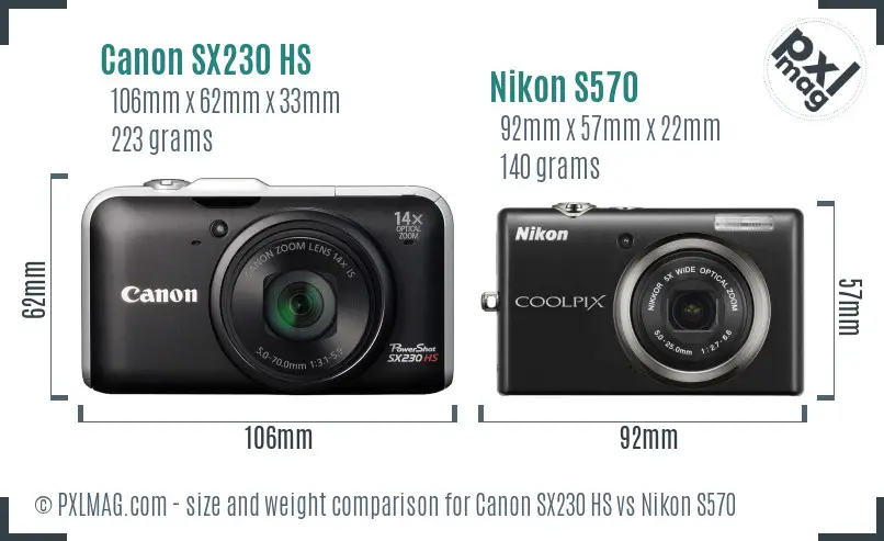 Canon SX230 HS vs Nikon S570 size comparison