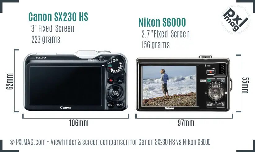 Canon SX230 HS vs Nikon S6000 Screen and Viewfinder comparison