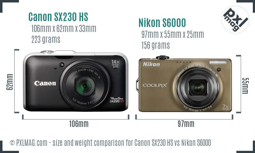 Canon SX230 HS vs Nikon S6000 size comparison