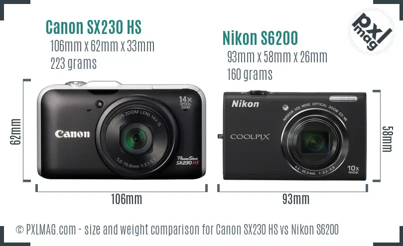 Canon SX230 HS vs Nikon S6200 size comparison