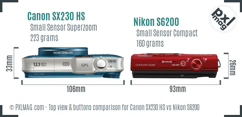 Canon SX230 HS vs Nikon S6200 top view buttons comparison