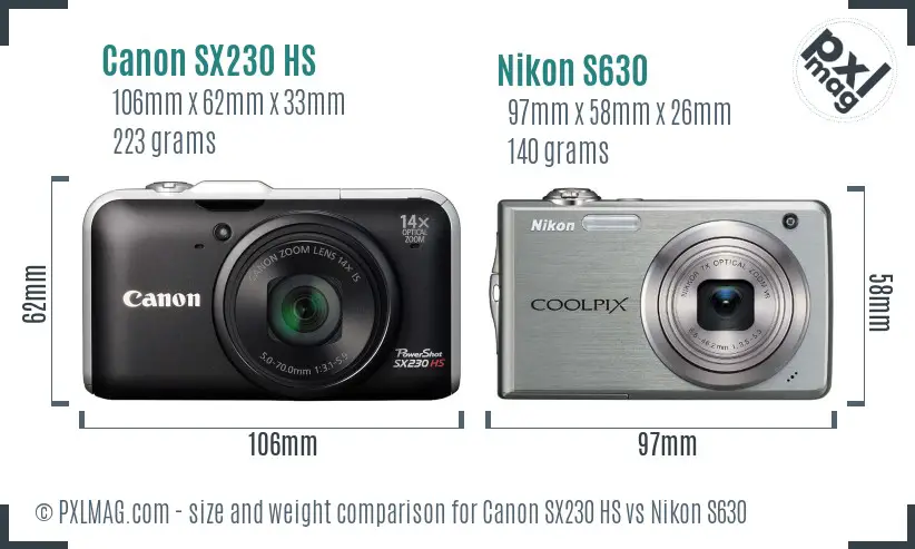 Canon SX230 HS vs Nikon S630 size comparison