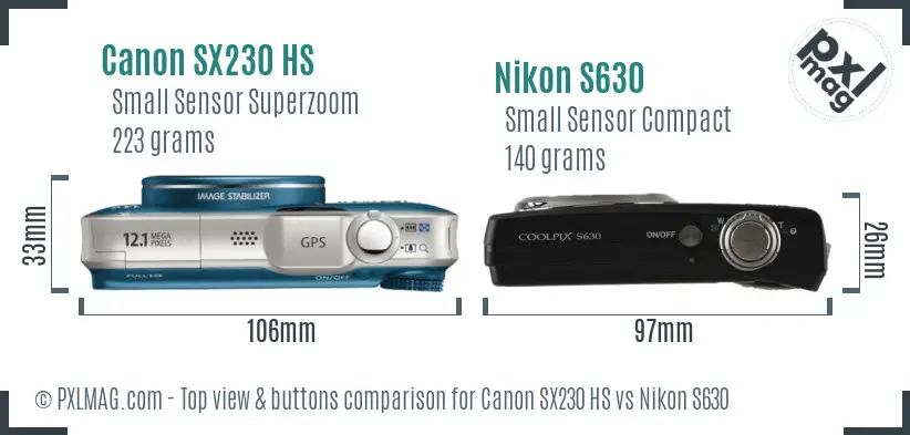 Canon SX230 HS vs Nikon S630 top view buttons comparison