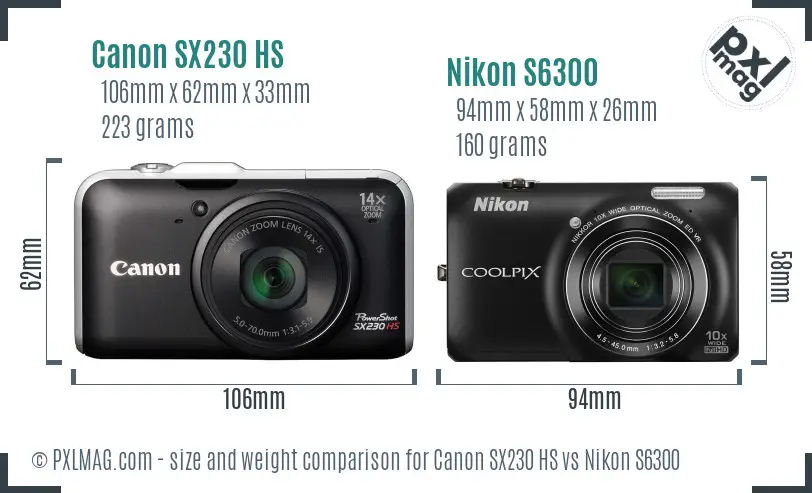 Canon SX230 HS vs Nikon S6300 size comparison Canon SX230 HS vs Nikon S6300 size comparison