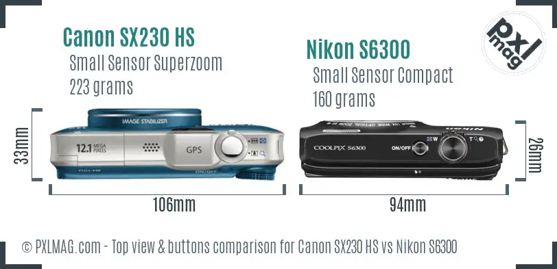 Canon SX230 HS vs Nikon S6300 top view buttons comparison Canon SX230 HS vs Nikon S6300 top view buttons comparison