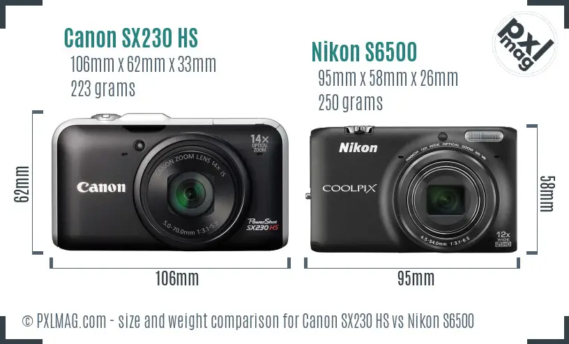 Canon SX230 HS vs Nikon S6500 size comparison
