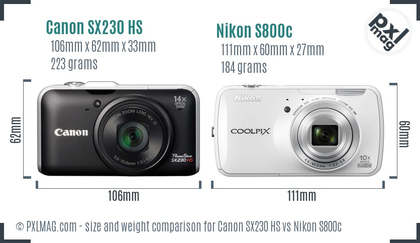 Canon SX230 HS vs Nikon S800c size comparison