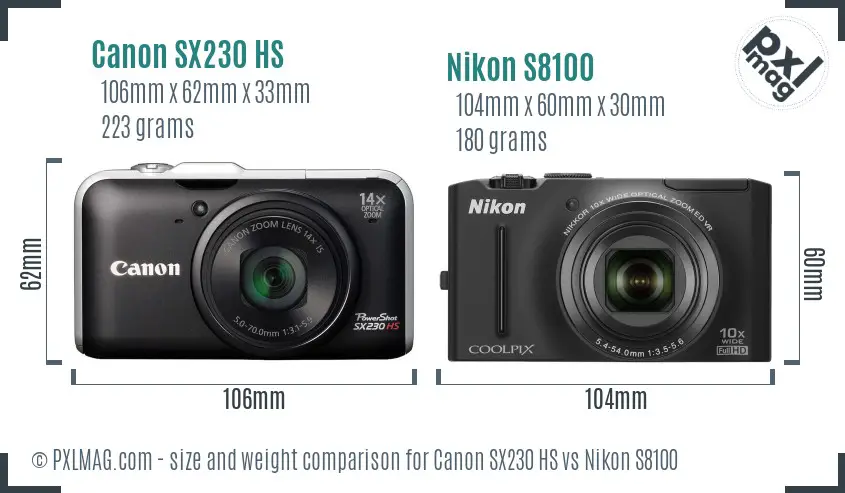 Canon SX230 HS vs Nikon S8100 size comparison
