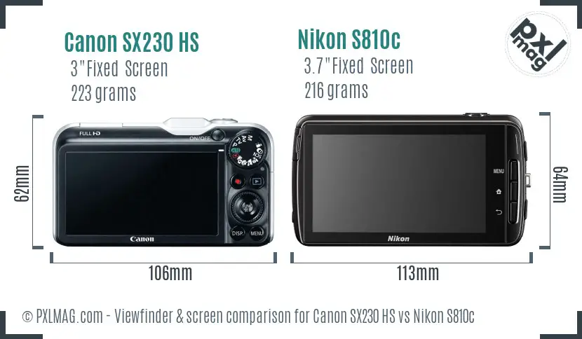 Canon SX230 HS vs Nikon S810c Screen and Viewfinder comparison