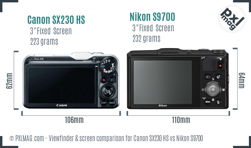 Canon SX230 HS vs Nikon S9700 Screen and Viewfinder comparison