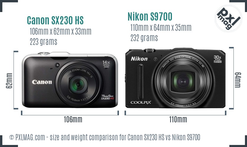 Canon SX230 HS vs Nikon S9700 size comparison
