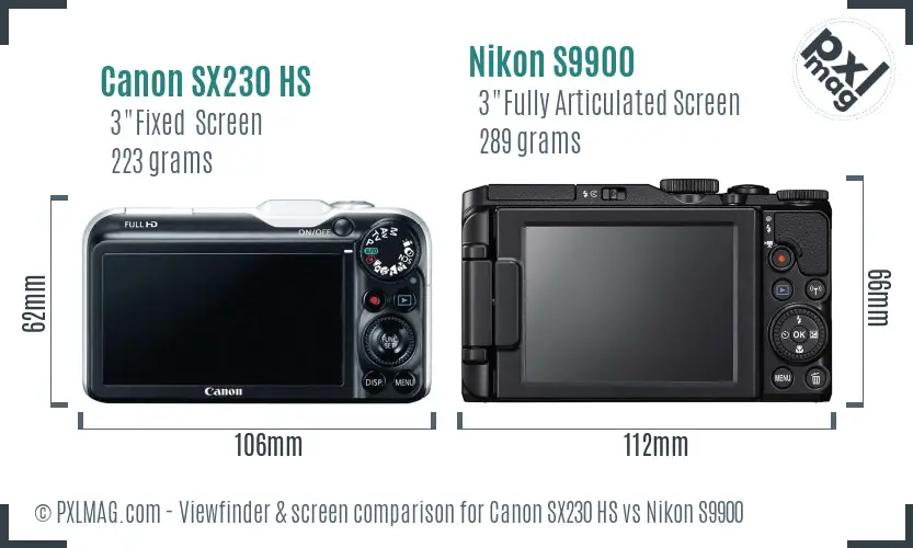 Canon SX230 HS vs Nikon S9900 Screen and Viewfinder comparison