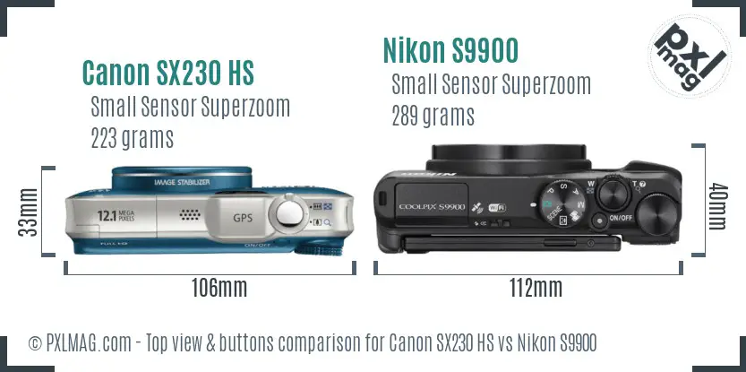 Canon SX230 HS vs Nikon S9900 top view buttons comparison
