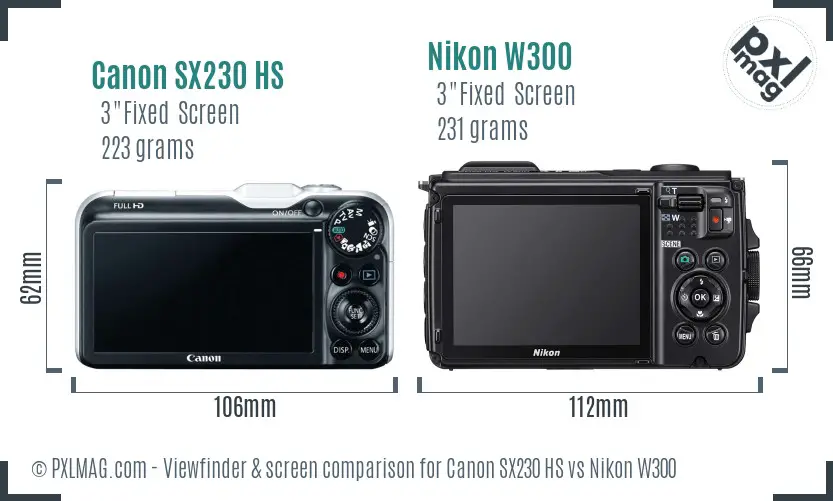 Canon SX230 HS vs Nikon W300 Screen and Viewfinder comparison