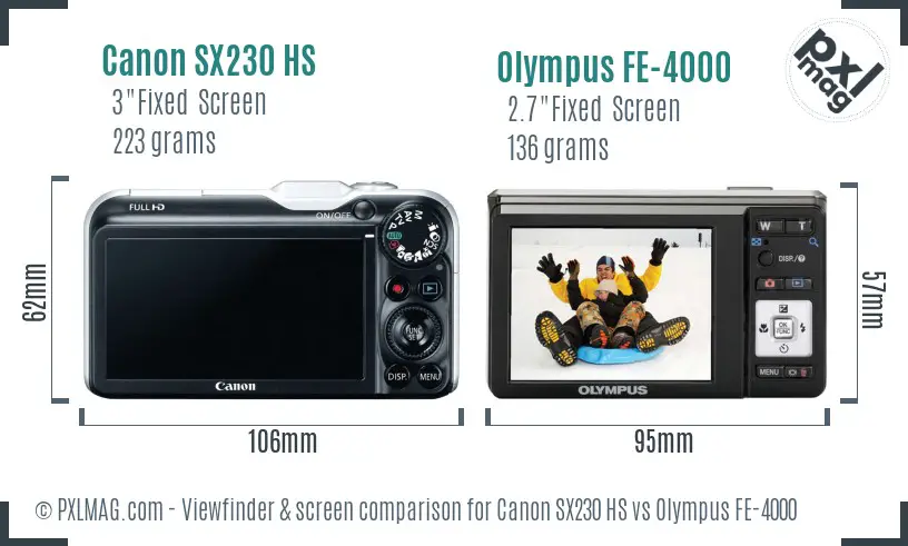 Canon SX230 HS vs Olympus FE-4000 Screen and Viewfinder comparison Canon SX230 HS vs Olympus FE-4000 Screen and Viewfinder comparison